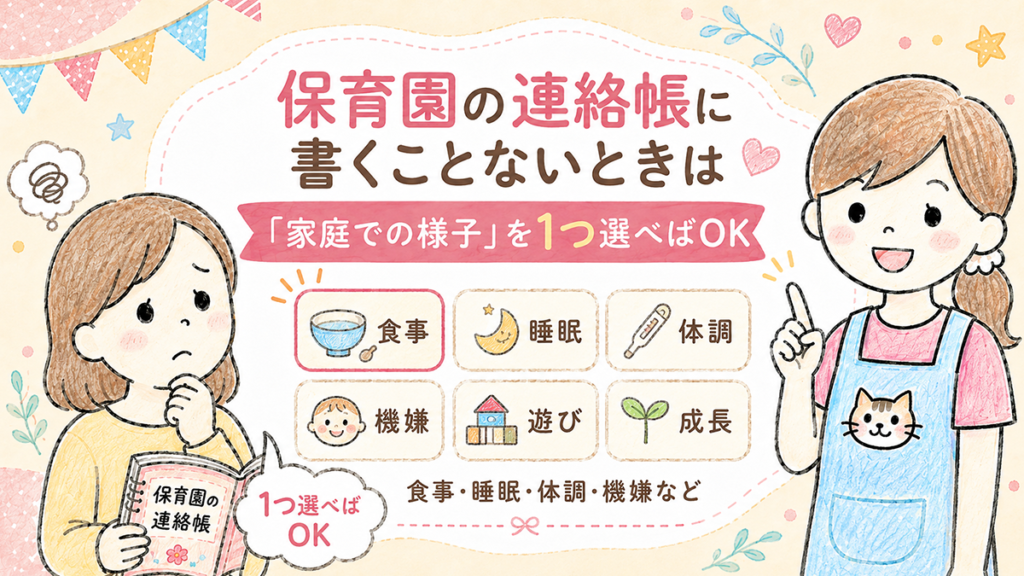 保育園の連絡帳に書くことがないときは食事・睡眠・体調など家庭での様子を1つ選べばよい