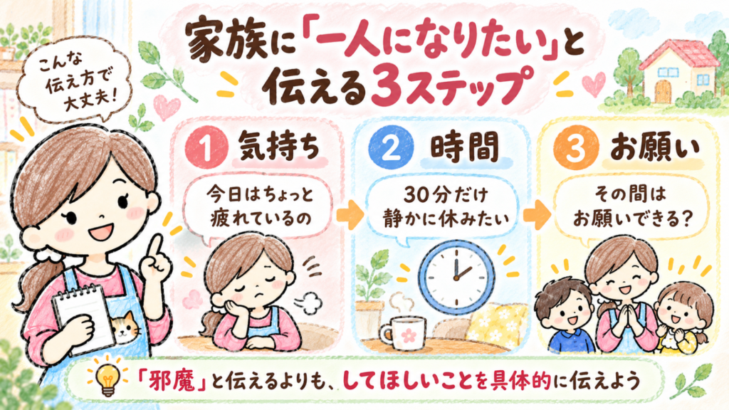 一人になりたいときに家族へ気持ち・時間・お願いを伝える3ステップをまとめた解説