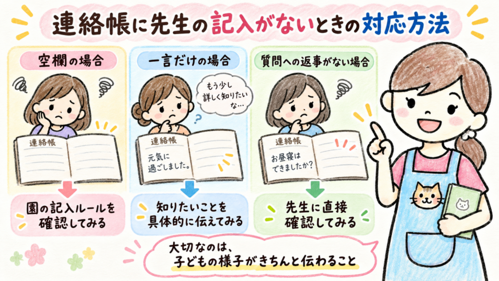 保育園の先生が連絡帳を書かないときの確認方法。空欄・一言だけ・質問への返事がない場合の3つの対応