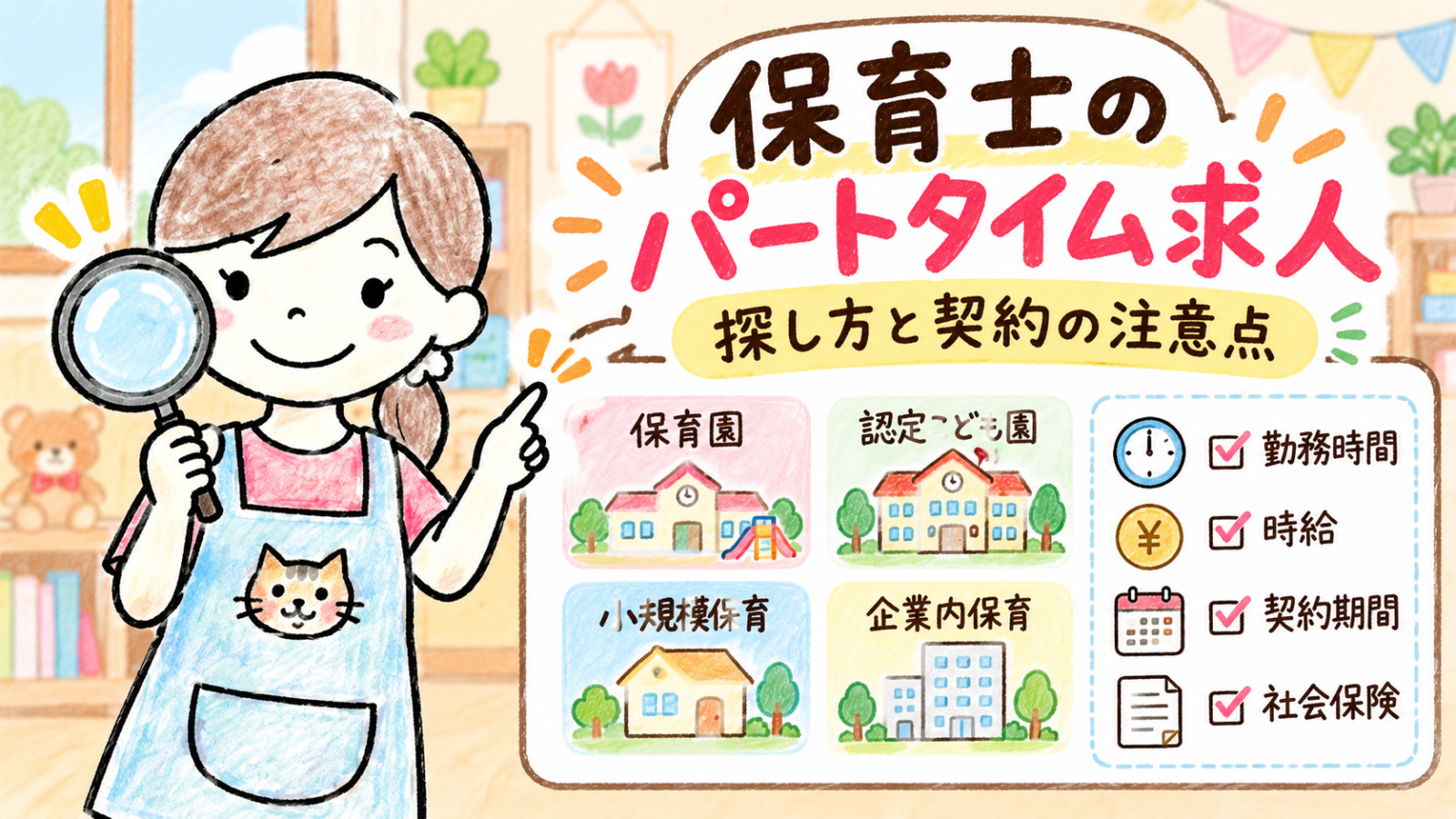 保育士のパートタイム求人の探し方と契約前の確認ポイントを案内するにゃにたん