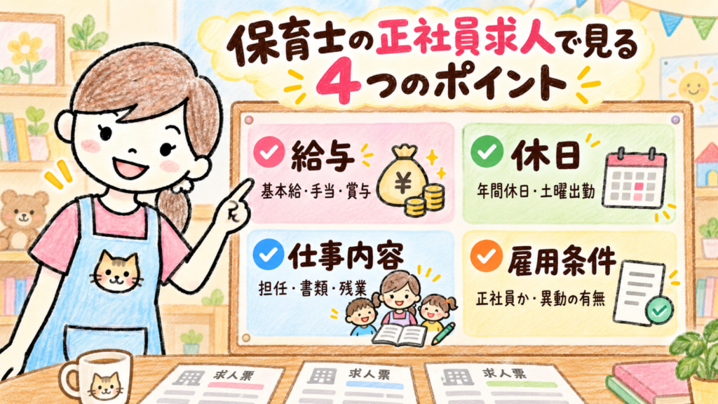 保育士の正社員求人で確認したい給与・休日・仕事内容・雇用条件の4つのポイント