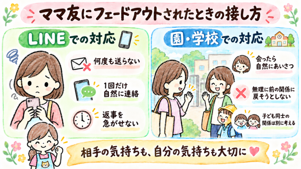 ママ友にフェードアウトされたときの対処法。LINEの返信がない場合と保育園や学校で顔を合わせた場合の接し方を紹介